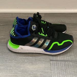 adidas Kids Swift Run XJ Black Fluorescent Pop boys size 5